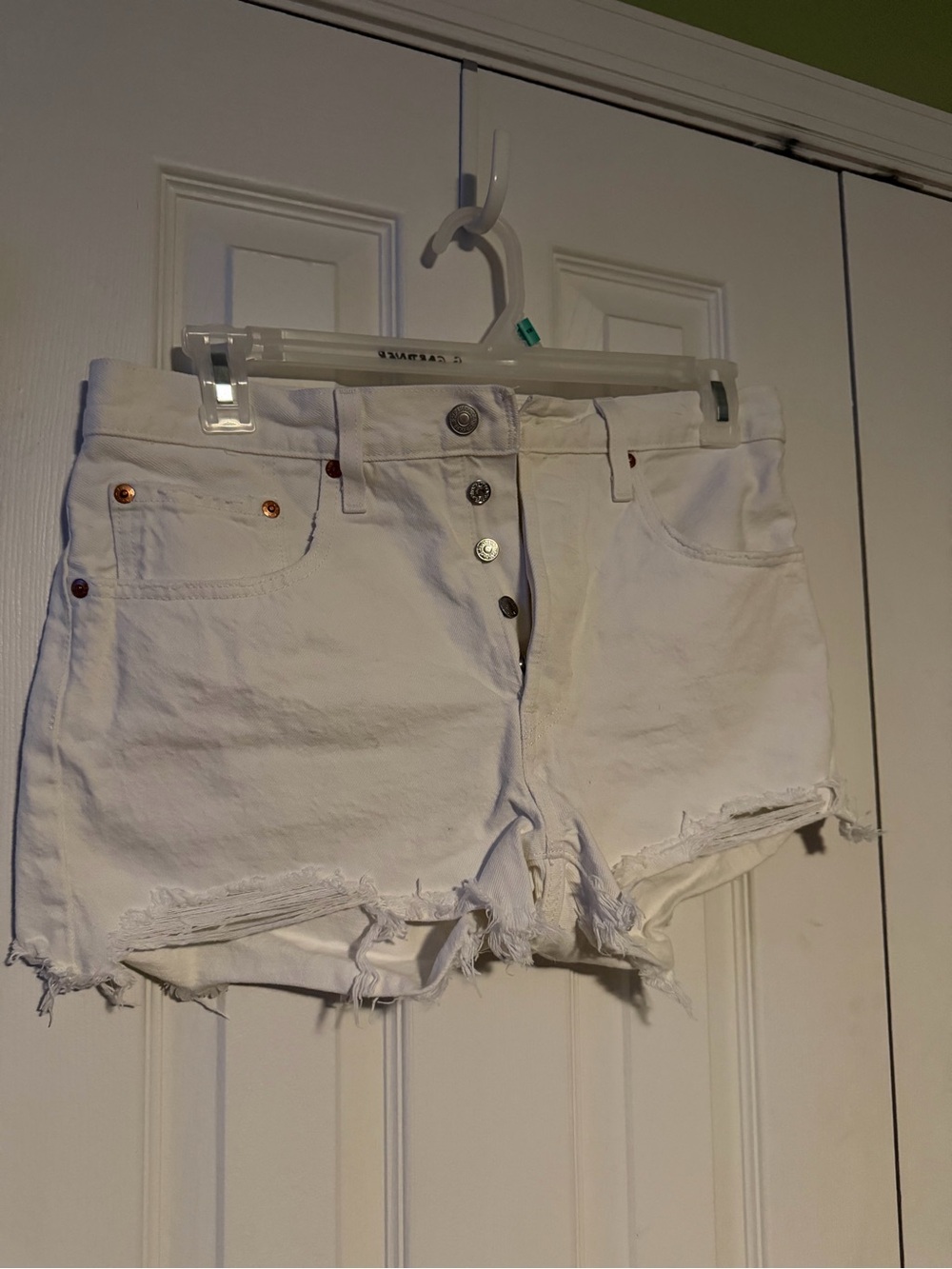Levi's White Distressed High-Rise Denim Shorts